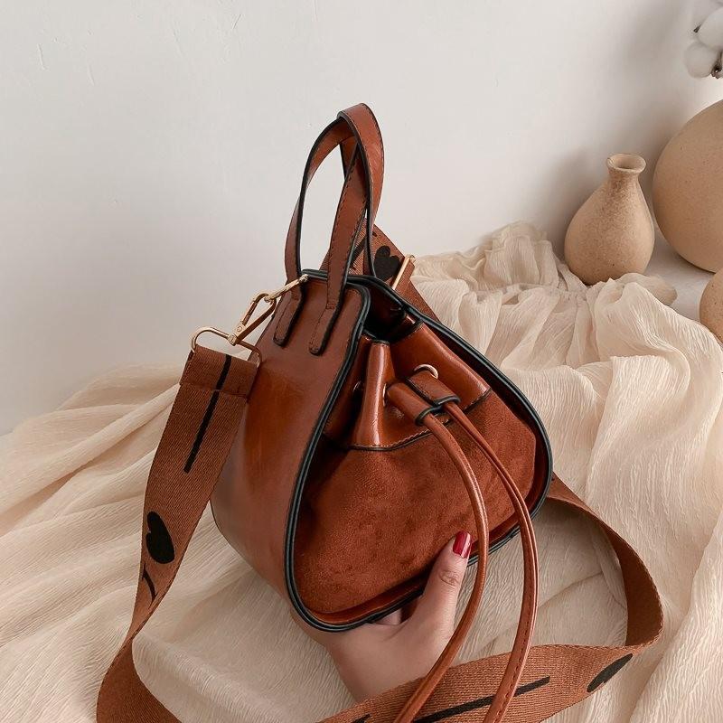 

Chic Mini Handbag For Women Stylish Shoulder Bag With Drawstring Design In Black Brown Blue Green And Khaki