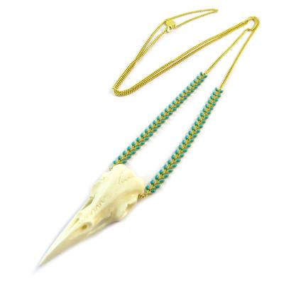 [P1724] - Handmade Long Necklace 'Azuni' Beige Turquoise Gold (handmade)