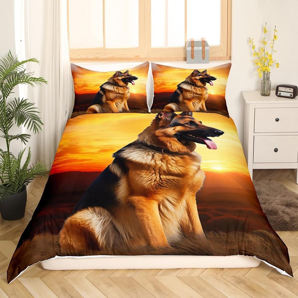 Dog 3D German Shepherd Puppy Print Bedding Set for Kids Boys Girls Children Pet Animal Theme Ultra Soft Duvet Cover Home Decor