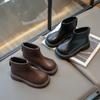 Leather Shoes for Children Girls Middle-aged and Older Children Rear Zipper Martin Short Boots Low Tube Single Shoes