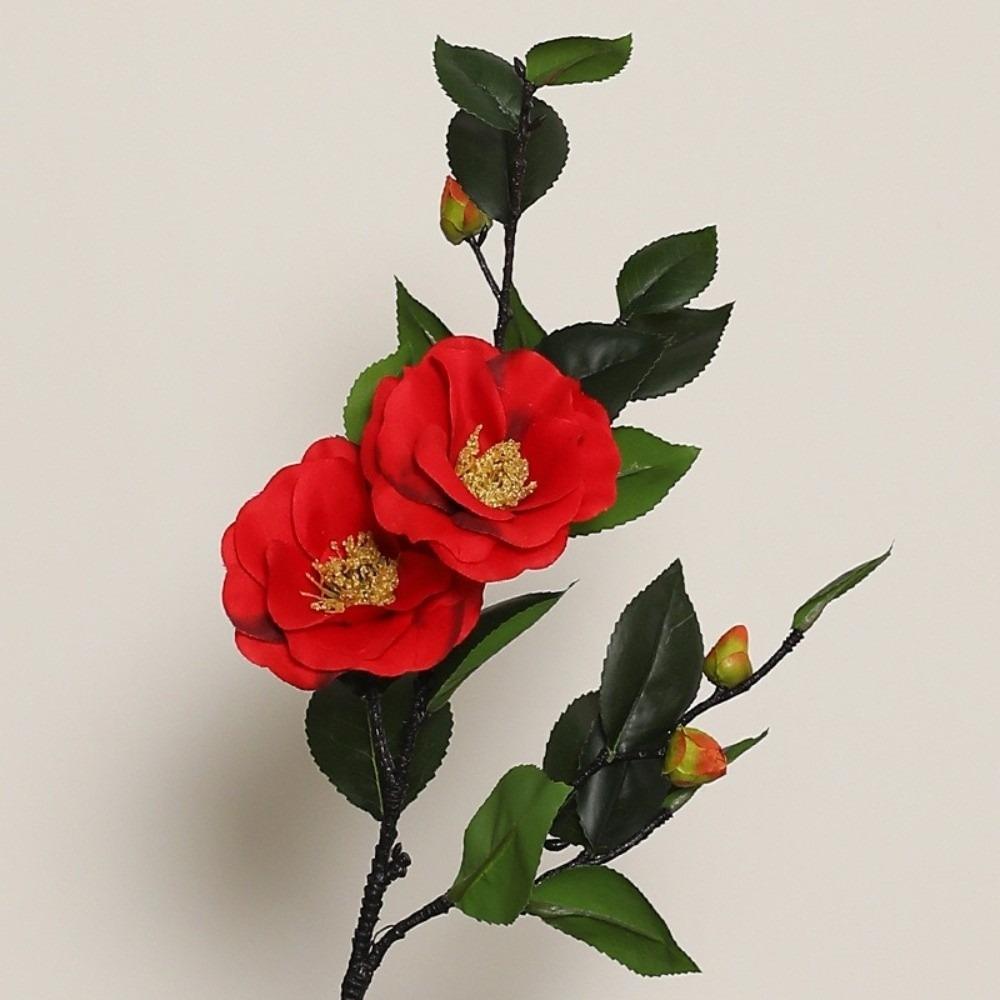 Silk Material Artificial Camellia 58cm Multicolor Fake Camellia Flower Green Leaves Floral Arrangement High Quality Camellia красный