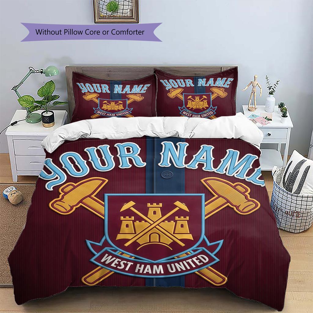Custom Name West Ham United2 Pattern Bedding Quilt Set Home Decoration Gift (1 * duvet cover + 2 * pillowcase without core)