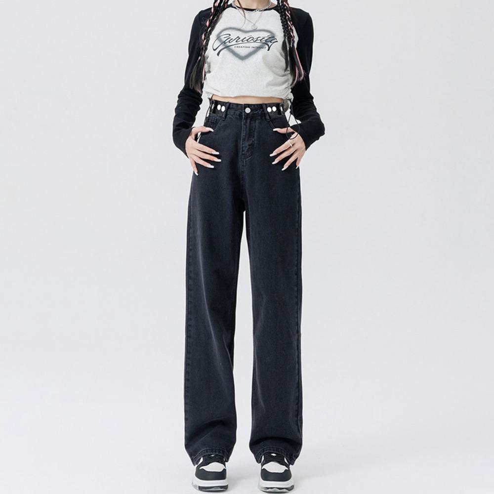 Autumn new high-waisted narrow wide-leg jeans women's straight-leg drape loose and thin small floor pants