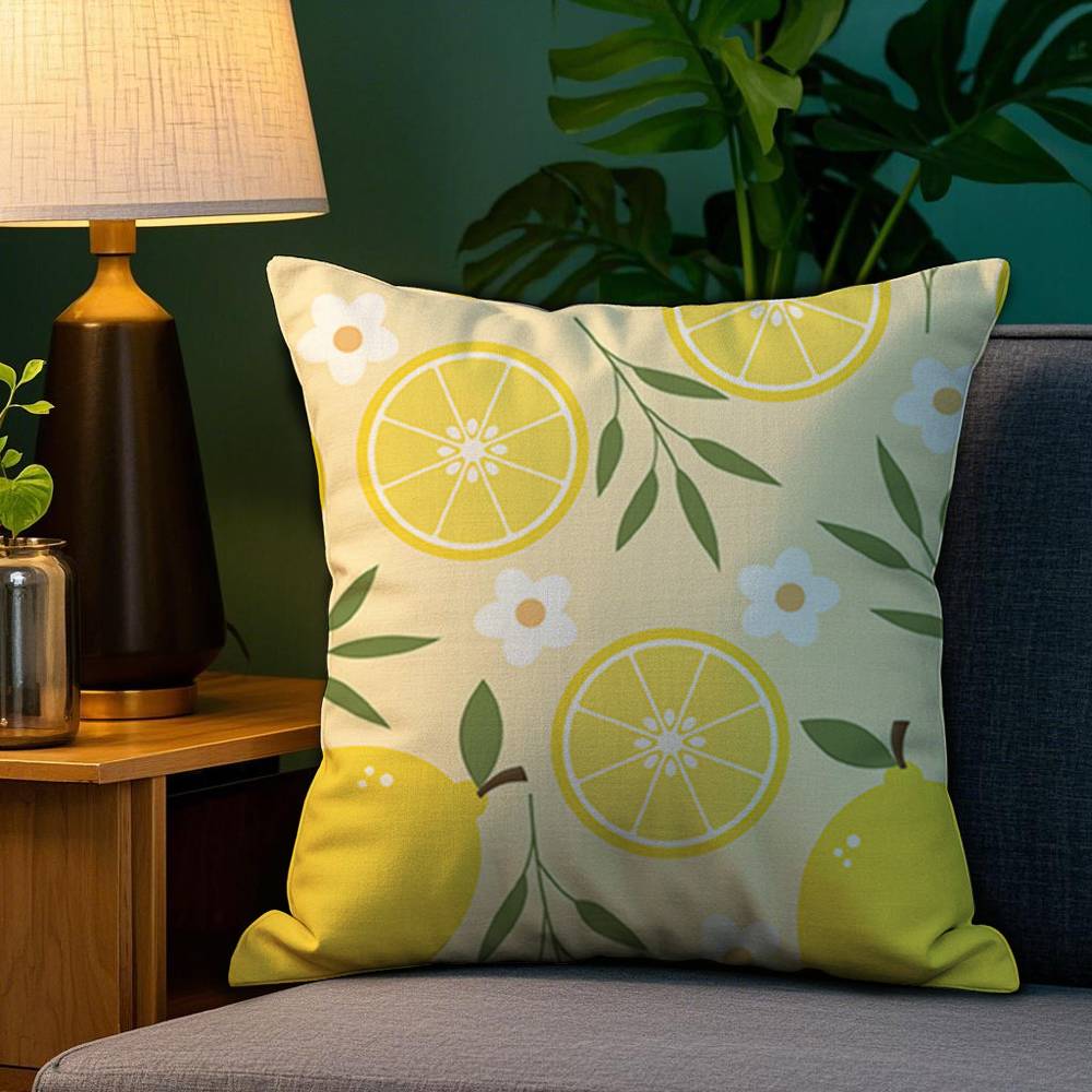 Lemon Fruit Pattern Pillow Case Plush Fabric Soft Double Sided Print Home Sofa High Quality Cushion Cover Throw