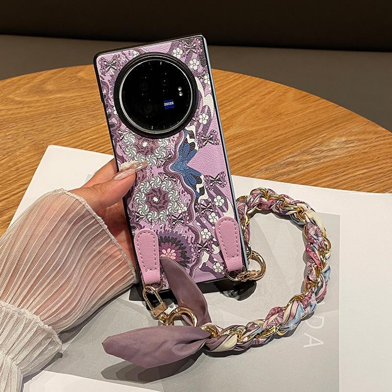 Qiandongge Silk Scarf Chain Is Suitable for Vivoxfold1 Mobile Phone Case, Qimeng Caidie Xfold1pro Folding Leather Protective Case