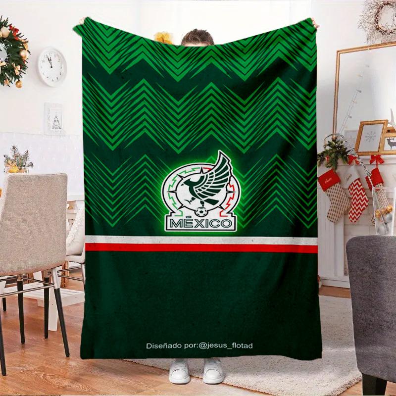 Mexico Football Crest Blanket Outdoor Flannel Blanket for Camping, Hiking, Garden Parties, Picnic Essentials,gift for family and friends