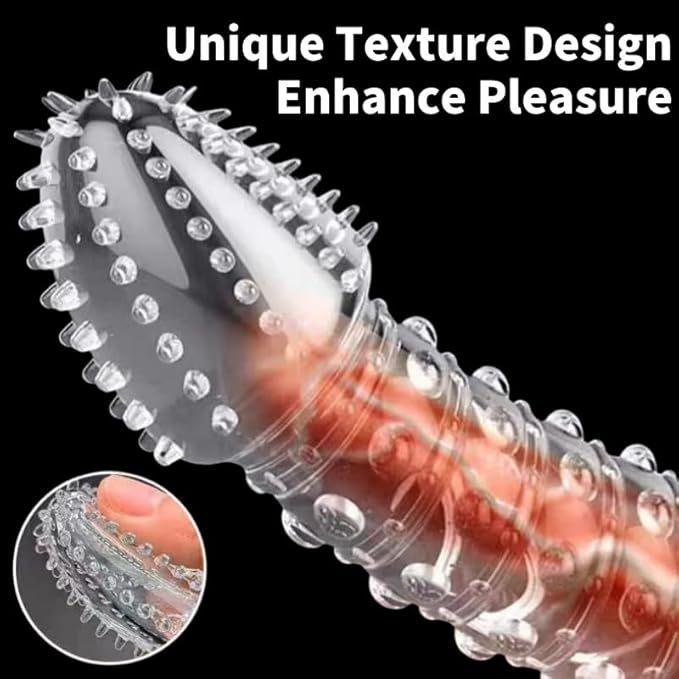 Pleasure Barbed Anti-Ejaculation Condom with Delay Ejaculation and Locking Ring - Adult Sex Sleeve for Couples