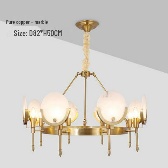 Modern Marble Copper Chandelier: Designer Round Lighting for Living Room, Restaurant, or Bedroom