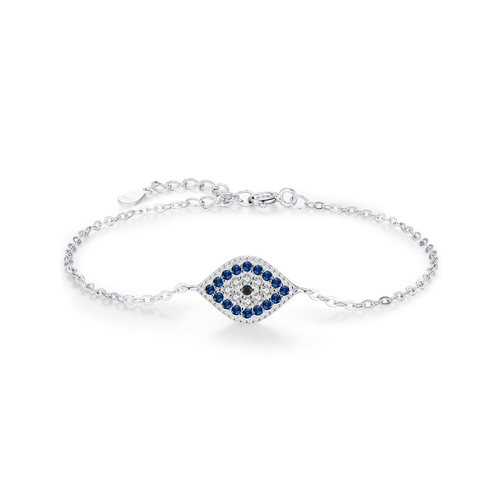 MODIAN 925 Silver Vintage Blue & Clear Zirconia Eyes Bracelet Stackable Vacation Link Chain Bracelets For Women Jewelry