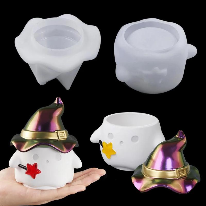 1set Halloween Ghost Wizard Jar Silicone Mold With Lid Storage Jar Epoxy Molds for Casting Craft DIY Jewelry Candy Container