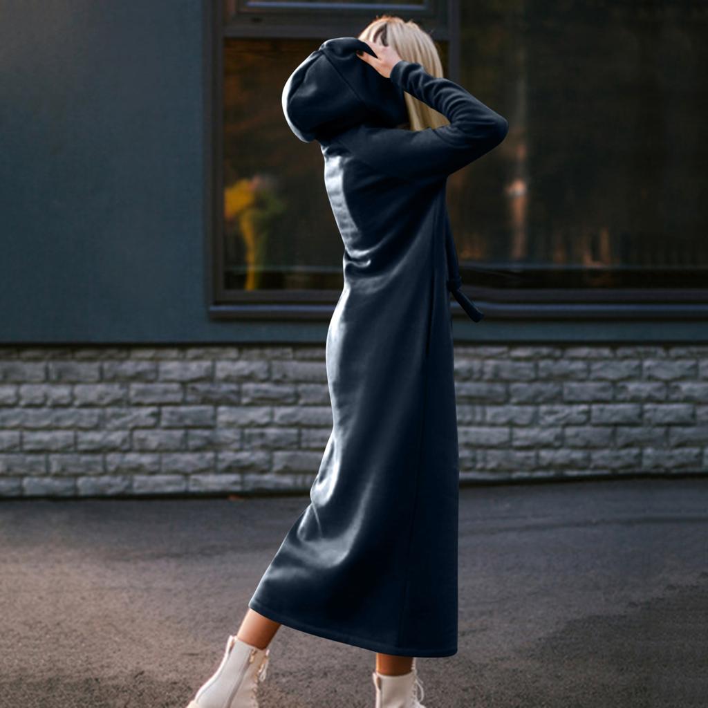 Women's Fashion Solid-color Long-sleeved Hooded And Fleece Long Sweatshirt