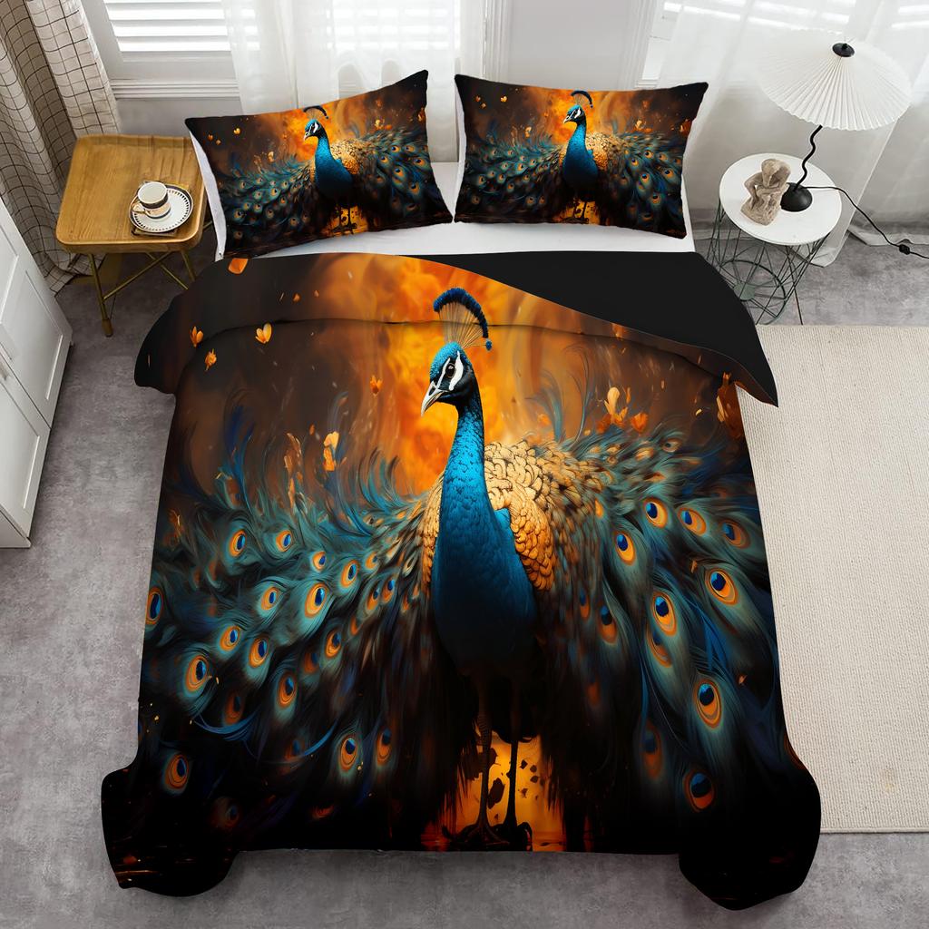 Beautiful peacock pattern 3D Printed Duvet Cover Set Retro Style Soft Double For Adult Queen King Size Bedding Set Pillowcase