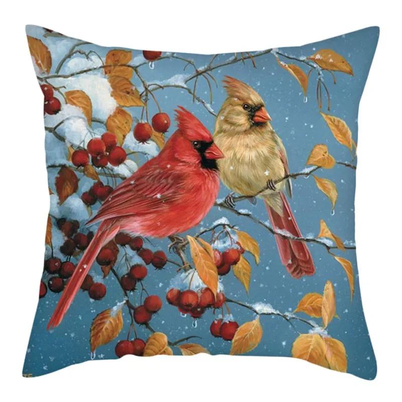 Flower And Birds Polyester Pillow Cover Bird Animal Printed Cushion Cover Throw Pillowcase For Home Sofa Decor 45X45Cm