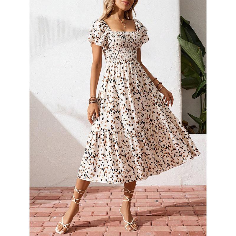Women s Sexy Floral Ruffle Hem Midi Dress Romantic Flowy Casual Summer XS