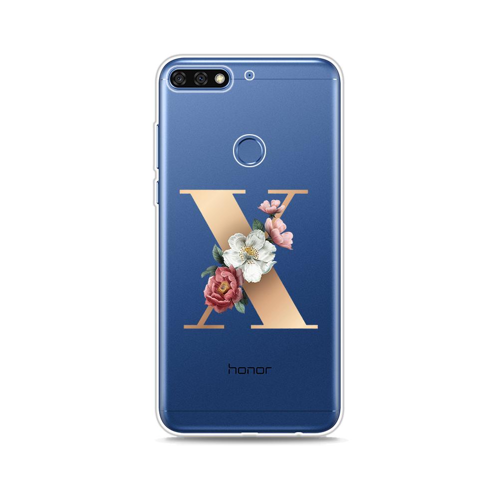 Letter Alphabet Flowers Z Silicone Cover For Honor 10X 9X 8X MAX 20 10 9 8 8A 8C 8S Prime 7A Pro Lite Soft Phone Case