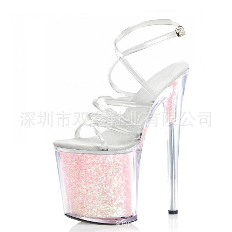 20CM Glänzend Transparent Strap Sandalen Römischen High Heels Hass Himmel