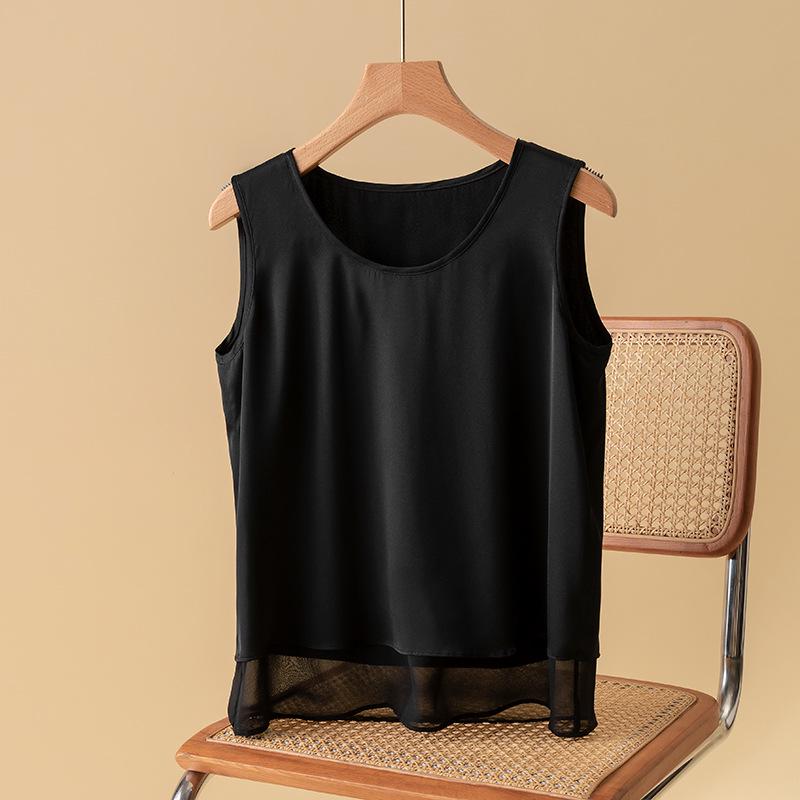 Plus Size Women's Double-Layer Mulberry Silk Camisole - Solid Color Summer Vest