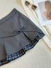 Elegant Grey Plaid Patchwork A-Line Mini Skirt for Women - High-Waisted Spring 2026 Fashion