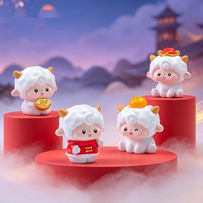 1/6Pcs Zodiac Goat Cartoon Sheep Diy Car Decoration 2027 Goat Year Miniature Ornaments Spring Festival Office Desktop Decor
