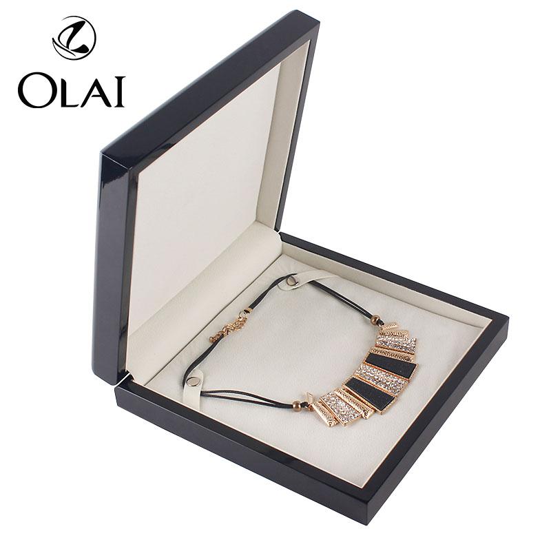 Customized Design Wooden Wedding Proposal Gift Ring Chain Black Jewelry Storage Box Packaging