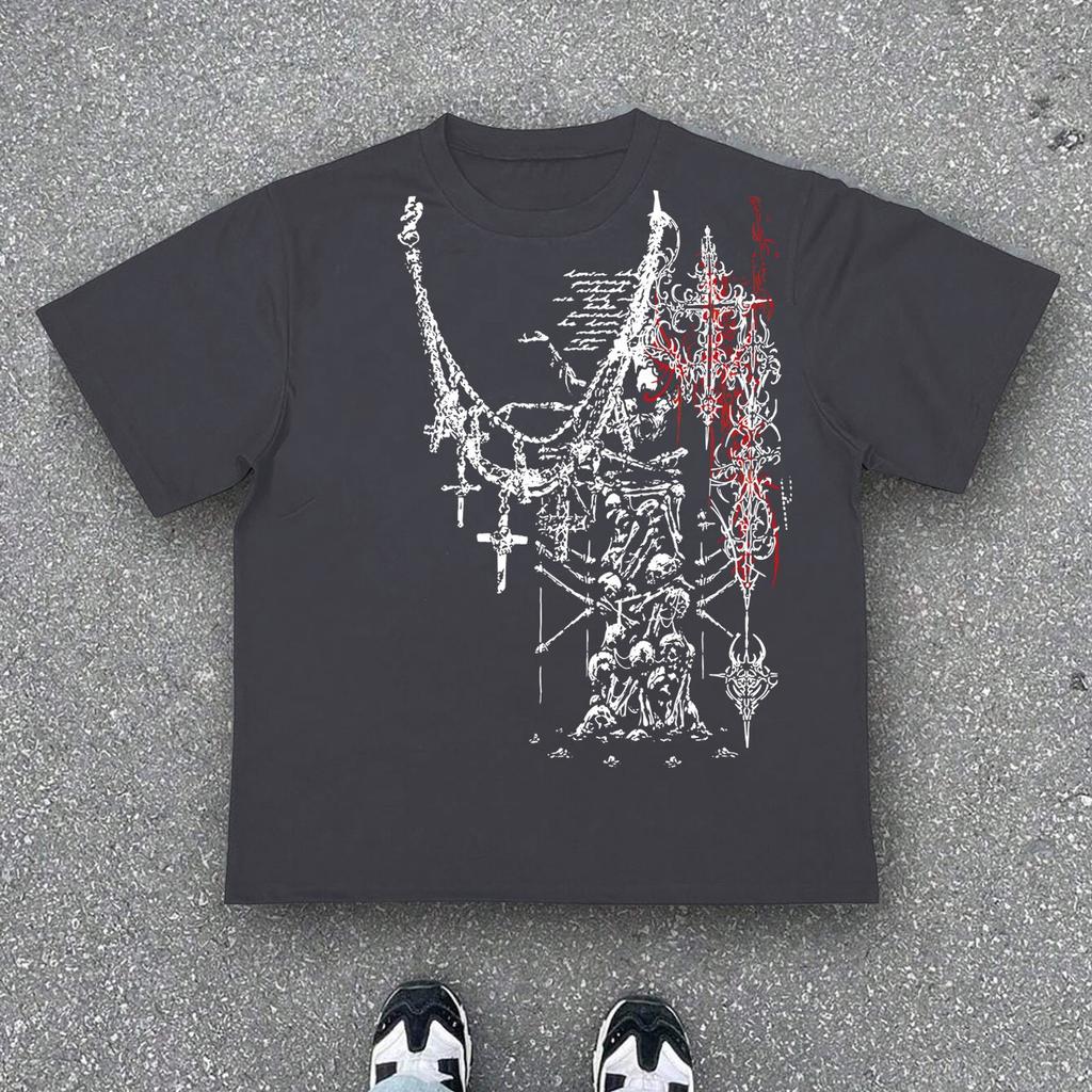 T-shirt z krótkim rękawem i nadrukiem Dark Metal | Krój casual, Dekolt okrągły, Lekko rozciągliwy materiał, Idealny dla dorosłych, Sezon letni