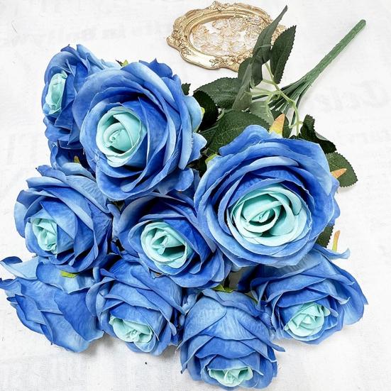 Simulated Roses Bunch Realistic Artificial Roses Faux Rose Bundle with Bendable Stems for Home Decor Parties Weddings Flower Arrangements