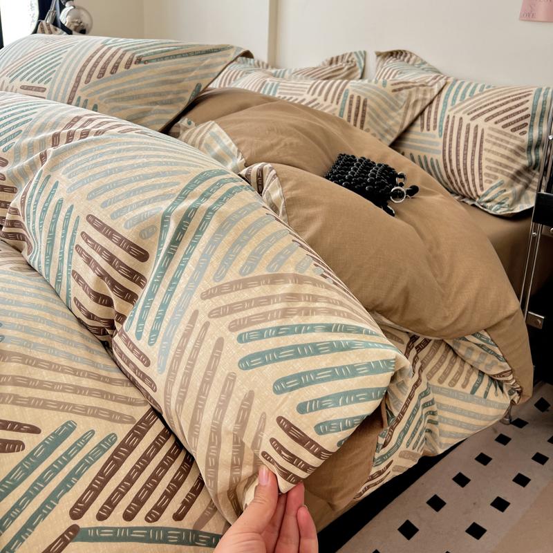Sleep Grid All Cotton High Count High-Density Combed Cotton Nordic Gentleman Style Four Piece Set