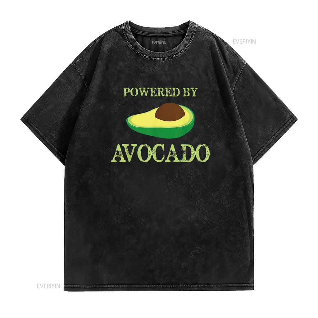 Mens Powered By Avocado T Shirt Funny V3 Black vintage Washed streetwear Breathable homme Top For Everyday Wear Comfortable