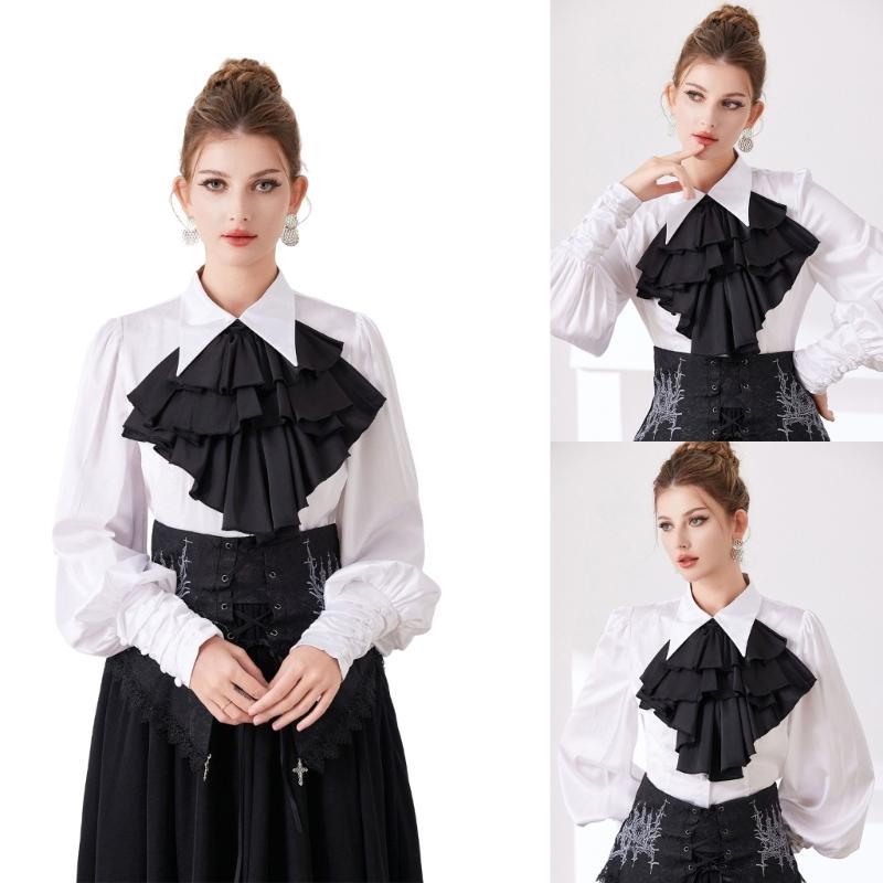 Courtstyles Cravat Necktie Collar Breathable Polyester Detachable Collar Colonial Jabot for Formal Event Women Accessory