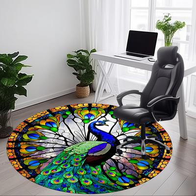 1pc Stained Glass Peacock Chair Carpet for Office Non-Slip, Machine Washable Rug for Office, Room - Holiday Decor, Machine Made Yy251016184