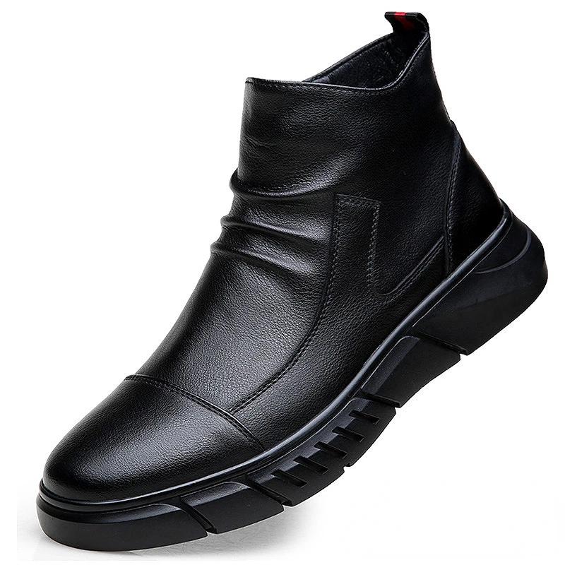 

Men Chelsea Boots Slip-on Waterproof Ankle Boots Retro Black Men Fashion Boots Motorcycle Shoes Plus Size 48 39