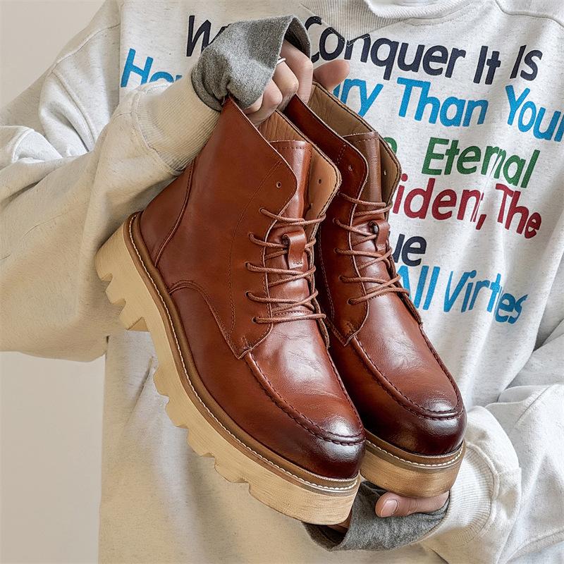 England style men fashion outdoors desert boots black brown platform shoes cowboy original leather boot cool ankle botas hombre