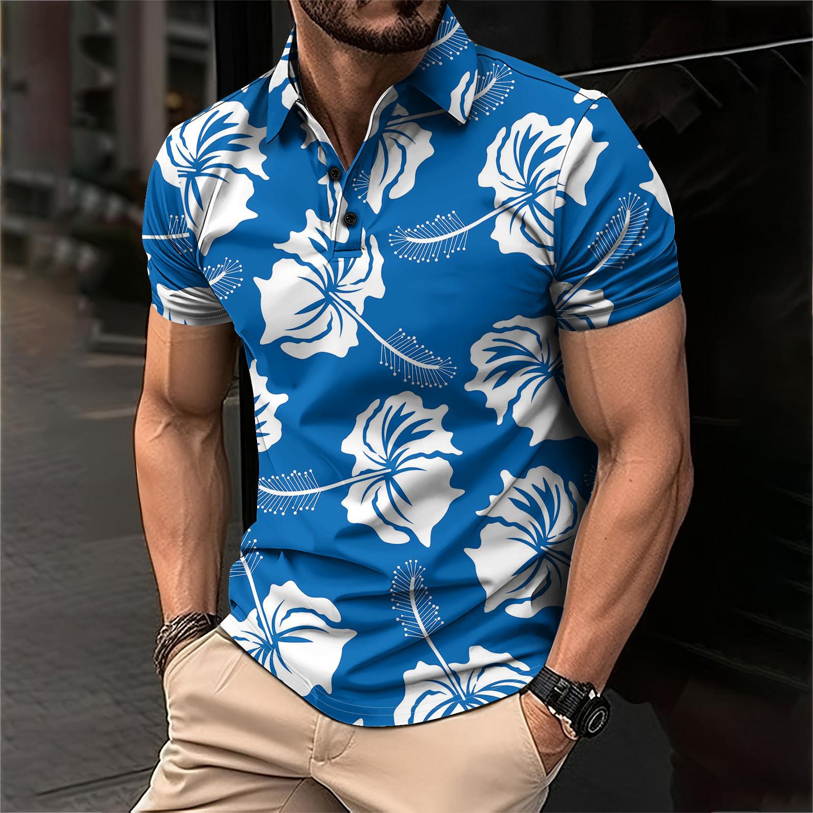 

Мужская летняя дышащая рубашка с короткими рукавами и культурой отдыха L синий