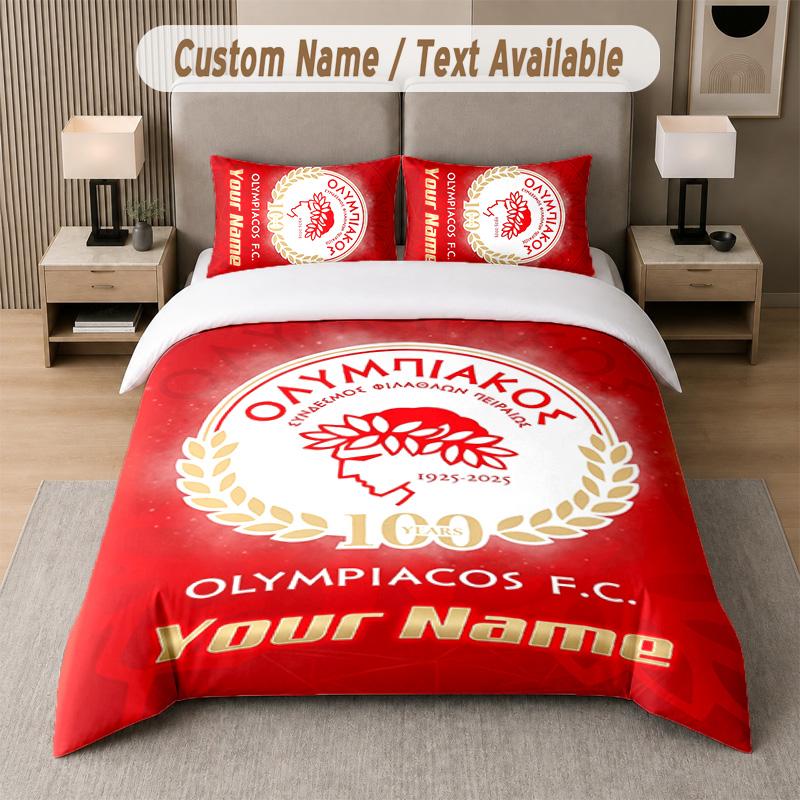 Ensemble de literie Design Olympiacos Texte personnalisé 1 Housse de couette & 2 Taies d'oreiller