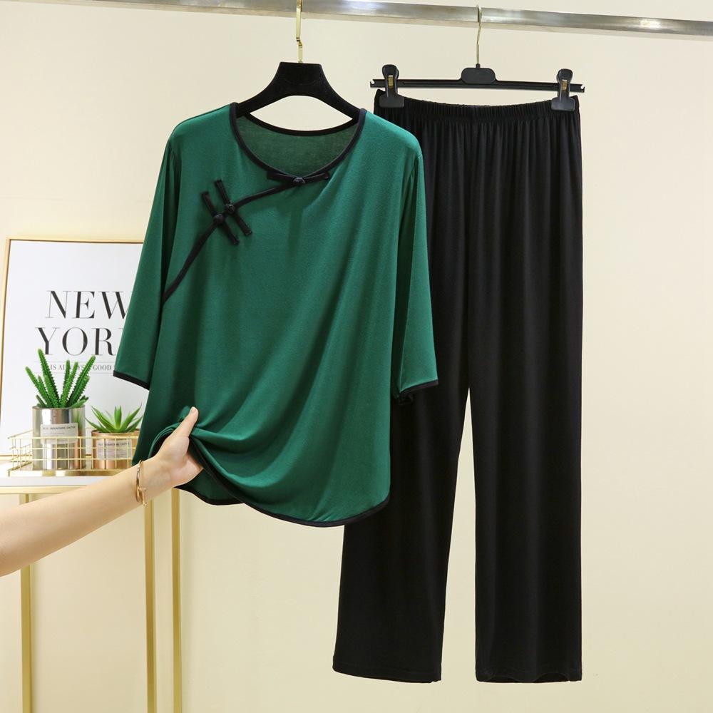 Pigiama con Fibbia Donna Primavera Estate Vestibilità Larga Taglie Forti Pantaloni Abbigliamento per la Casa Set Due Pezzi Capo Esterno