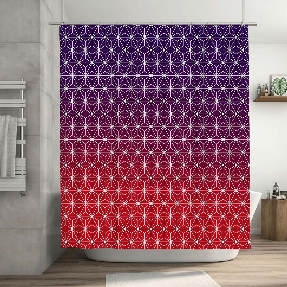 Moderne Geometrische Muster Duschvorhang Wasserdicht Badezimmer Dekor Mit Rot-Blau Gradient Design 72X84 Zoll Für Badewanne Oder