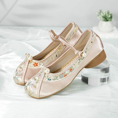 Chinese Cheongsam Shoes Mid-heel Round-toed Old Beijing Embroidered Shoes Versatile and Suitable for Dancing Shoes