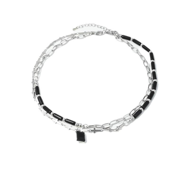 Neutral Niche Design High-end Black Gemstone Double-layer Zircon Necklace, Collarbone Chain