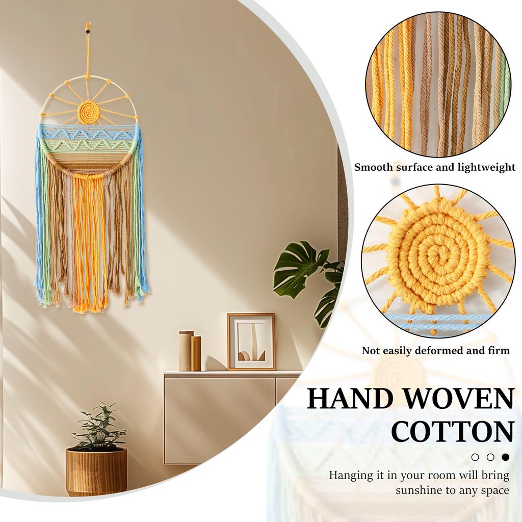 Macrame Wall Hanging Hand Woven Sun Dreamcatcher Decorative Macrame Wall Art Multipurpose Macrame Wall Decor for Apartment