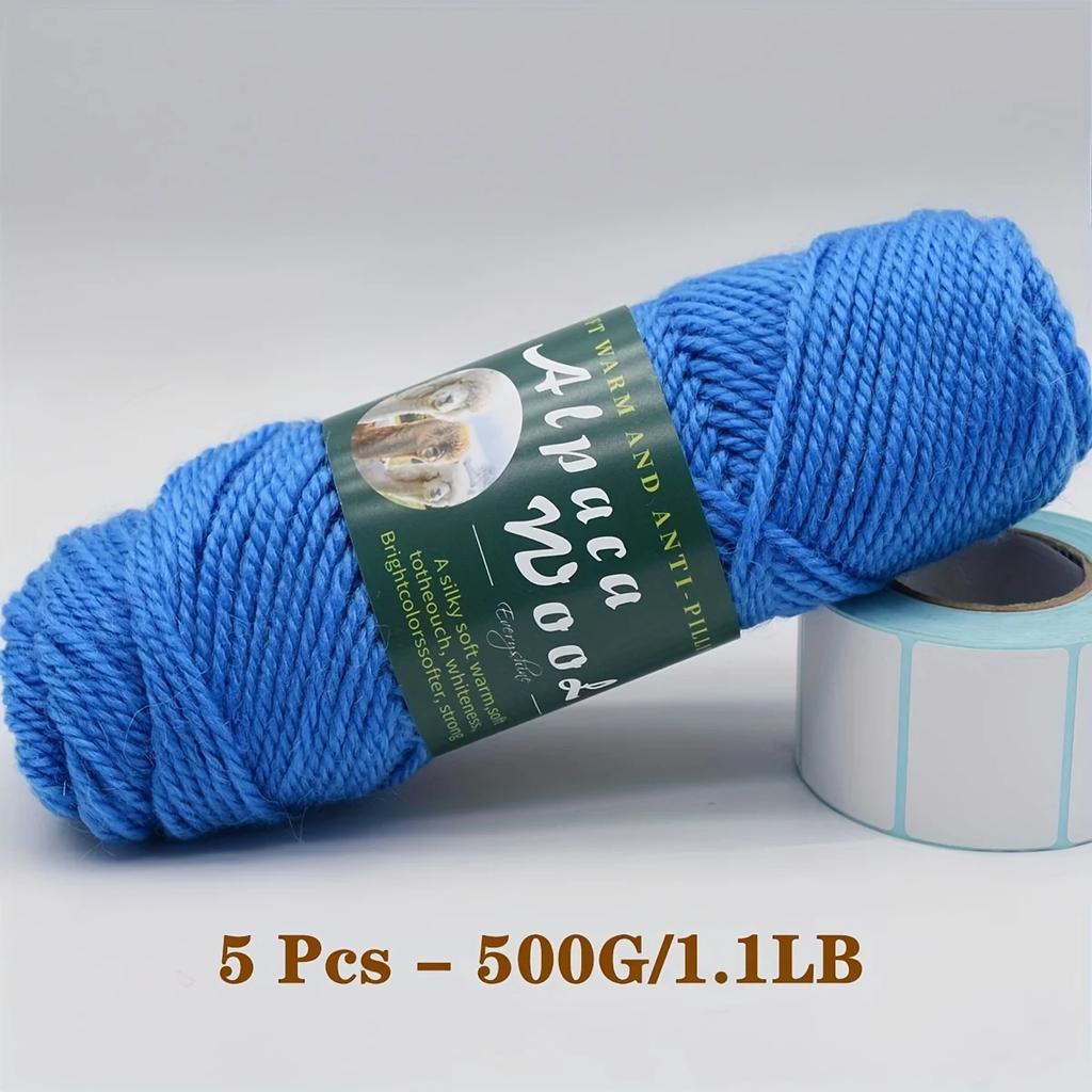 5er-Pack Alpakawolle Garn, Weiche & Warme Mischung zum Stricken von Pullovern, Schals, Mützen - Jeweils 0,5 kg, Mehrfarbige Auswahl