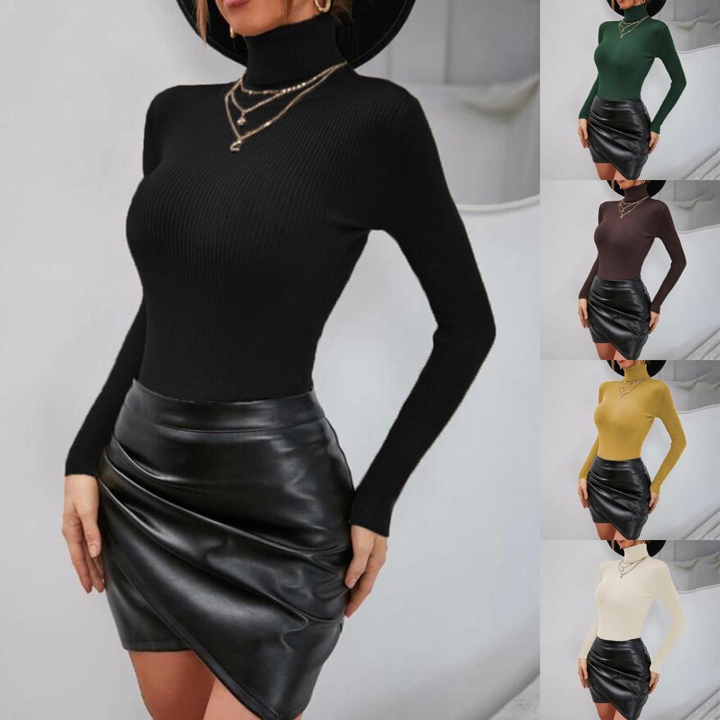 Women's  And Winter Long-sleeved V-neck Knitted Sweater Slim Solid Color Pullover Knitted Top