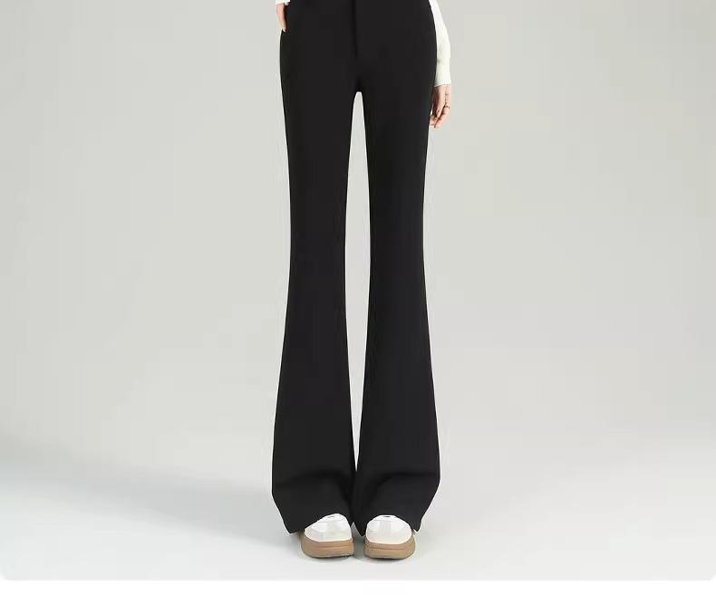 Women's Black Micro Flare Pants - 2025 Spring Collection, High Waist Elastic Slimming Fit, Drapey Suit Style