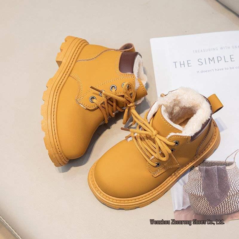 Children's 2025 Martin Boots, Plus Velvet Warm Cotton, Non-Slip Little Yellow Boots for Baby, Toddler Boys & Girls