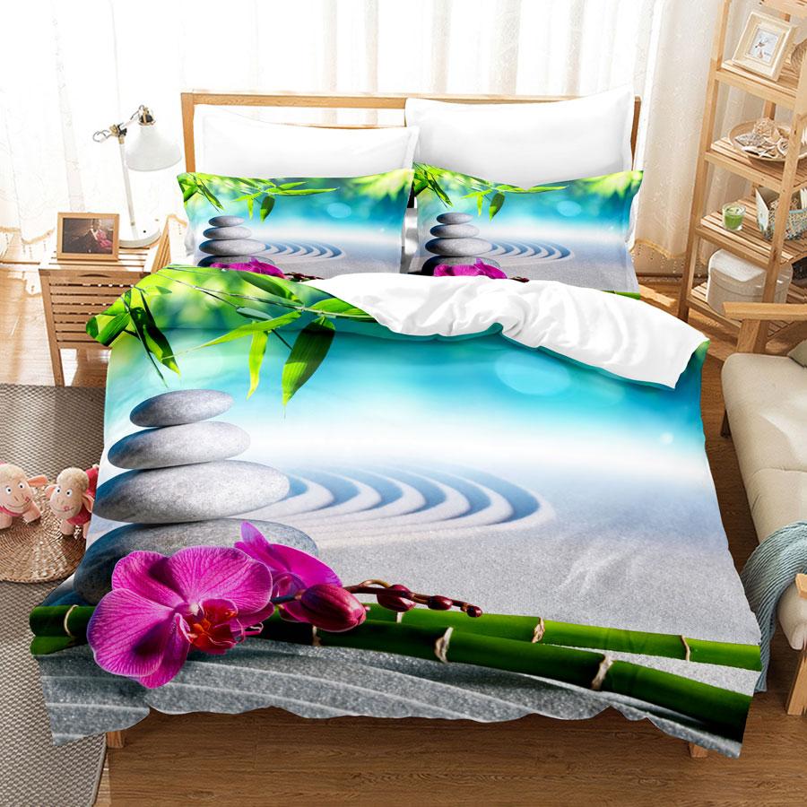 Green Flower Duvet Cover Set Double Bed With Pillowcase Lotus Bedding Set King Size 3pcs 2pcs Single Twin Full 200x200 220x240cm