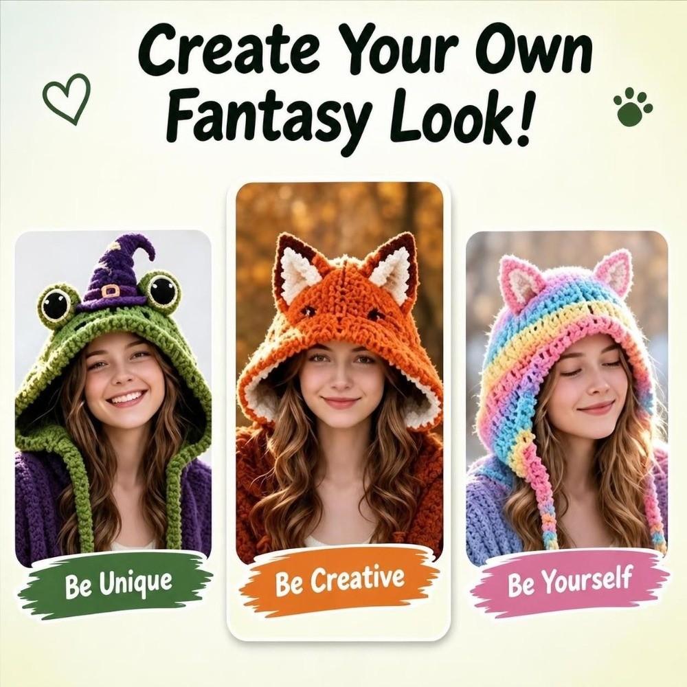With Step-by-Step Guide Knitted Hat Crochet Kit DIY Animal Hood Hat Crochet Kit  for Beginners