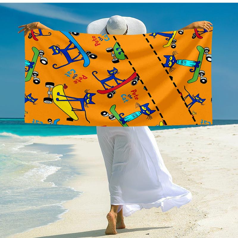 Ultra-Soft Beach Towel with Pete the Cat Theme,Ideal for Pool - Camping, Diving - Perfect Travel Essential, Vibrant Beach Towel.