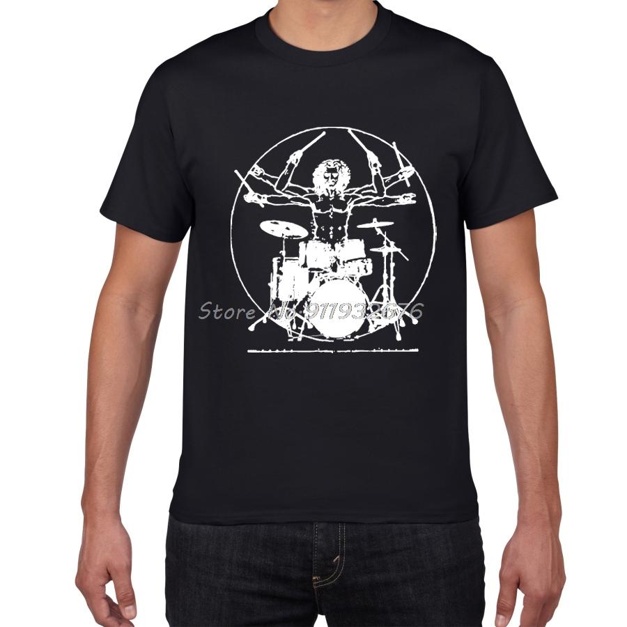 Drums Da Vinci Funny T Shirt Men Vitruvian Man Drummer Cotton Vintage Graphic Music Novelty S