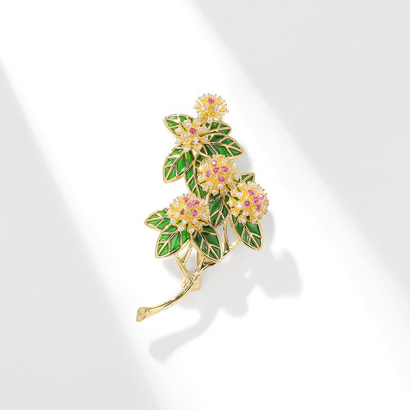 Elegant Zirconia Flower Bouquet Pin with Drip Oil Finish