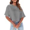 Women's Loose Short-sleeved T-shirt with Round Neckline and Exposed Midriff. Casual Summer T-shirt with Short Sleeves.