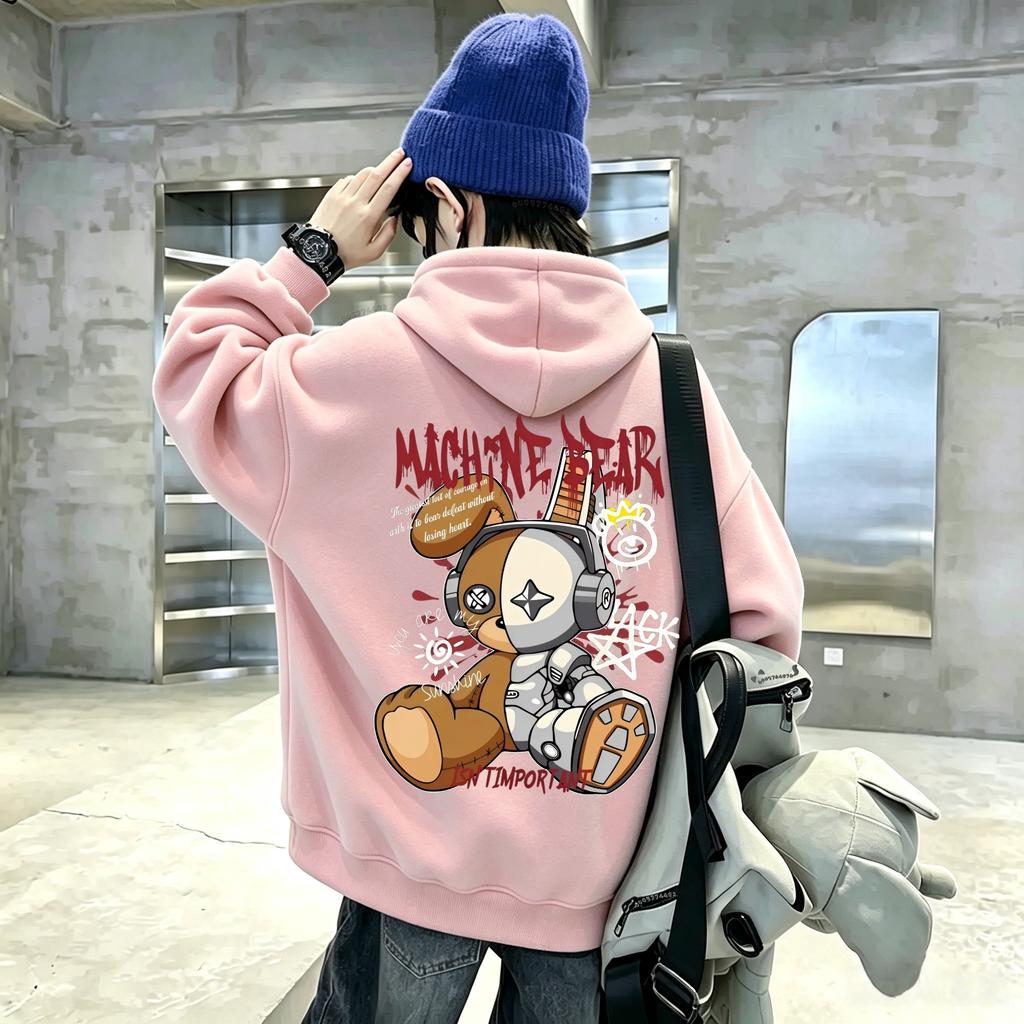 Latest vintage Y2K teddy bear double-sided printed hooded pullover hoodie for boys and girls,casual top for children of all ages